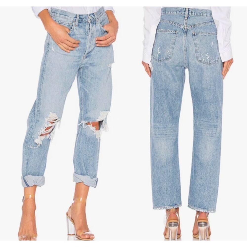 Agolde 90s Mid Rise Loose Fit Jeans in Fall Out A069C-811 Distressed Retro Denim